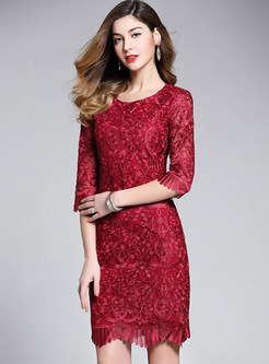 Red Embroidered Lace Selvedge Bodycon Dress