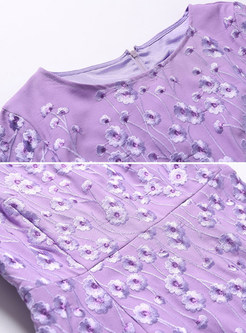 Purple Flower Embroidered Bodycon Dress