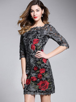 Stylish Flower Embroidered Lace Bodycon Dress