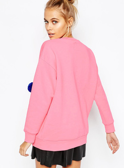 Pink O-neck Loose Long Sweatshirt