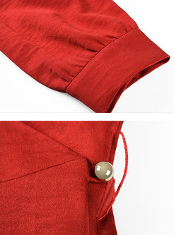 Red Silk Belted Long Sleeve Skater Dress