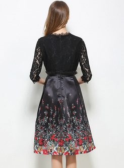 Chic Lace Floral Print A-line Dress