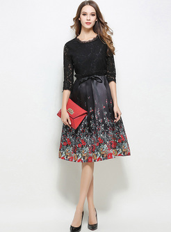 Chic Lace Floral Print A-line Dress