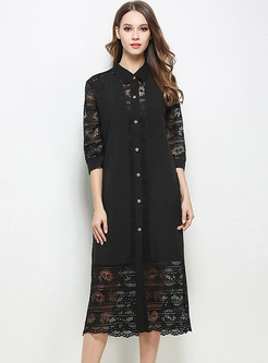 Black Lace Single-breasted Shift Dress With UUnderskirt