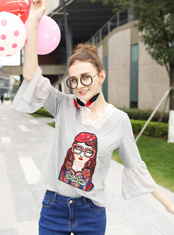 Chic Girl Pattern Flare Sleeve T-shirt