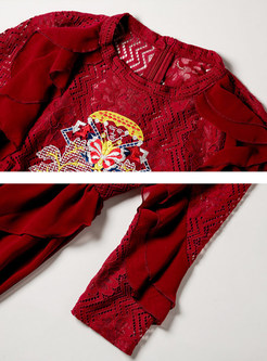 Ethnic Lace Embroidered Big Hem Skater Dress