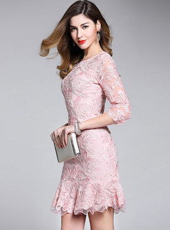 Pink Embroidered A-line Mermaid Dress