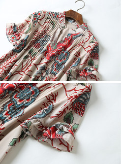 Vintage Flower Print Silk Shift Dress