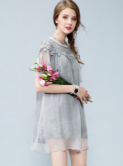 Grey Silk See Through Mini Shift Dress