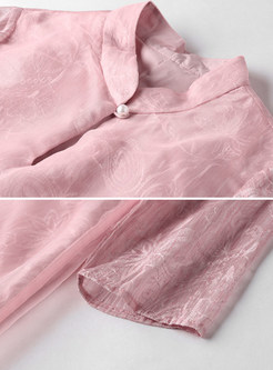 Pink Vintage Mesh Embroidered Shift Dress