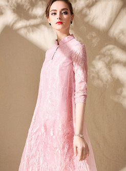 Pink Vintage Mesh Embroidered Shift Dress