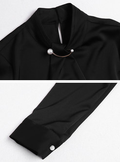 Black Fashion Stitching Long Sleeve Blouse