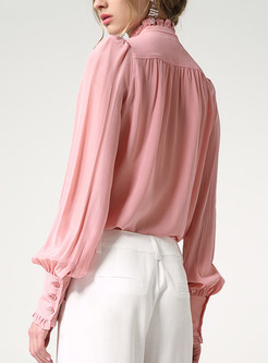 Pink Silk Stand Collar Blouse