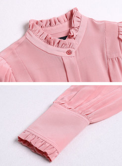 Pink Silk Stand Collar Blouse