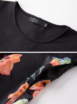 Floral Print Splicing Slim Skater Dress