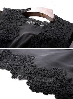 Black Party Sleeveless Lace Embroidered Skater Dress
