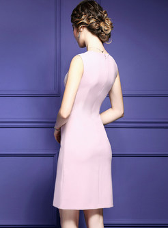 Pink Brief High Waist Sleeveless A-line Dress