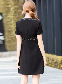 Black Brief Short Sleeve A-line Dress