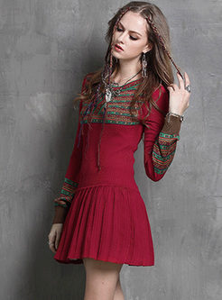 Ethnic Embroidery Slim Knitted Dress