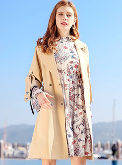 Khaki Double-breasted Straight Trench Coat