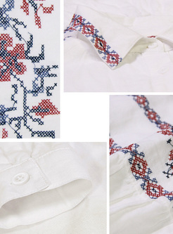 White Lapel Embroidered Asymmetric Blouse
