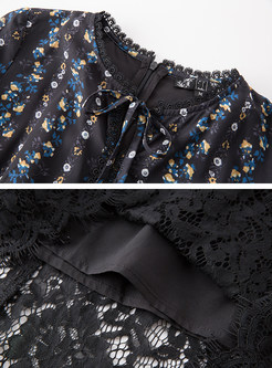 Black Chiffon Stitching Lace Skater Dress