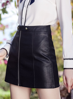 Black Zippered High Mini Skirt