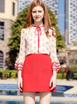 Red Color-blocked Pocket Mini Skirt