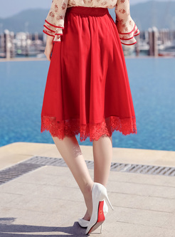 Party Red Lace A-line Skirt