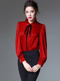 Red Elegant Turn Down Collar Blouse