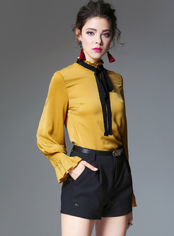 Yellow Fashion Stand Collar Blouse