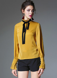 Yellow Fashion Stand Collar Blouse