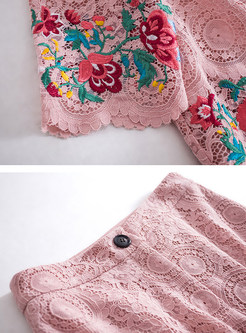 Pink Lace Embroidered Two-piece Outfits