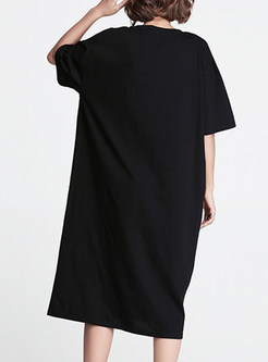 Black Stylish Print Ribbon T-shirt Dress