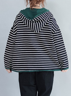 Striped Print Hooded Loose T-shirt