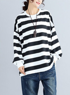 Fashion Striped Lantern Sleeve T-shirt