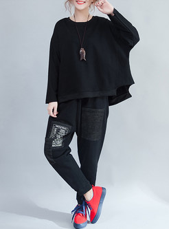Black Loose Batwing Sleeve Sweatshirt