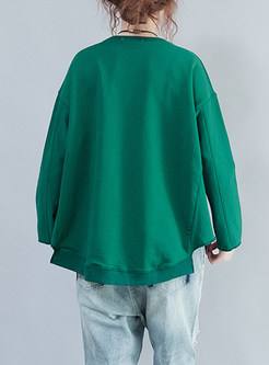 Green Stylish Loose Splicing O-neck Sweatshirt