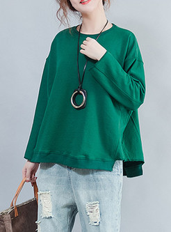 Green Stylish Loose Splicing O-neck Sweatshirt