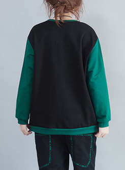 Cute Embroidered Contrast Color Splicing Sweatshirt