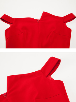 Red Asymmetric Split Skater Dress