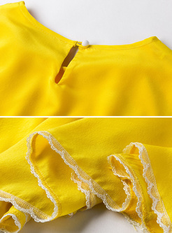 Yellow Elastic Waist Falbala A-line Dress