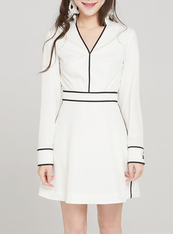 White V-neck Waist Mini A-line Dress