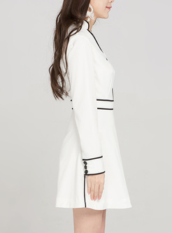 White V-neck Waist Mini A-line Dress