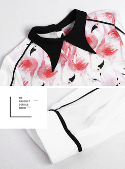 Chic Flamingos Print Silk Blouse