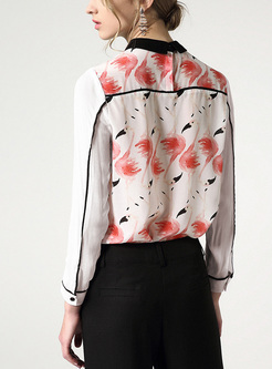 Chic Flamingos Print Silk Blouse