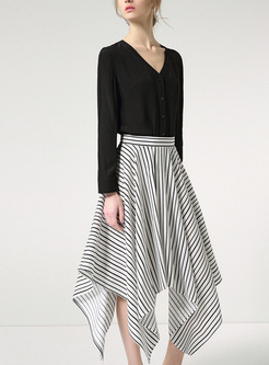 Chic Striped Asymmetric A-line Skirt