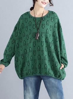 Green O-neck Thicken Long Sleeve Sweatshirt