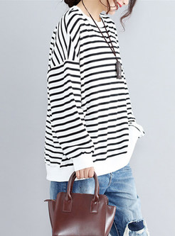 White Striped Fashion Cotton Sweatshirt