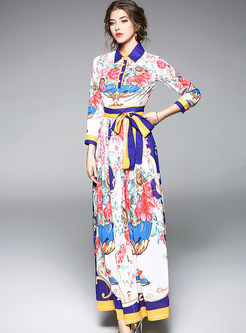 Stylish Multi-color Print Chiffon Maxi Dress